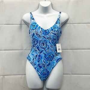 NWT Andie Swim, The Baia One Piece Floral Swimsuit in the Color Bluf, (M)